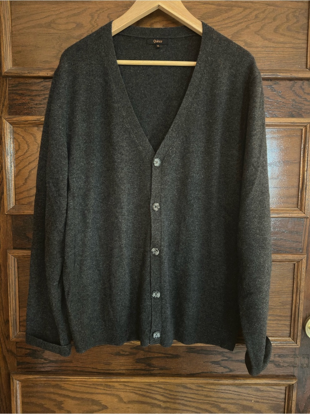 Quince Men's mongolian cashmere Charcoal V-Neck Button Cardigan Sweater - Picture 7 of 9